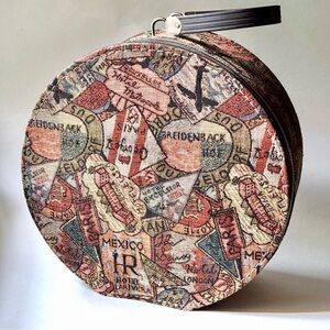 Vintage Tapestry Round Travel Hat Box with Map Print